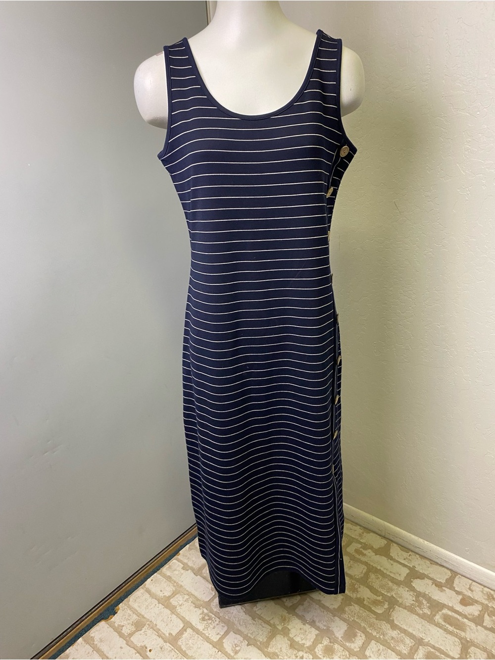 Tribal Femme Navy and White Striped Sleeveless Maxi Dress